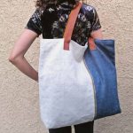 Bolso lino azul y crudo