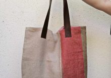 Bolso lino beige y terracota